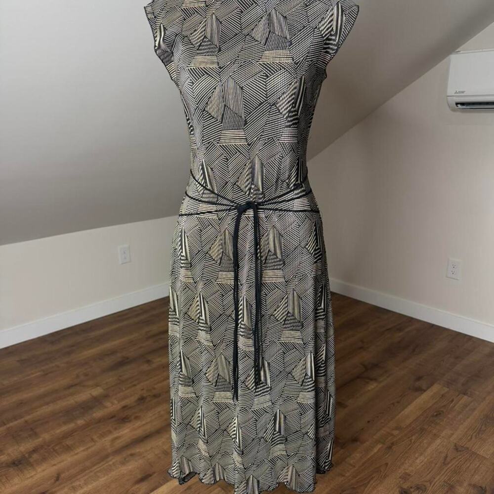 Connected Apparel Geometric Midi Dress Sz 8 Neutral Abstract Minimalist Flapper